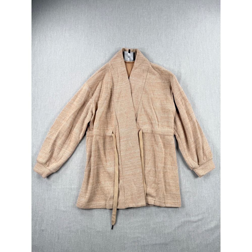 7 For All Mankind‎ Womens Tan Ribbed Knit Drawstring Waist Open Cardigan Medium